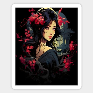 Artistic Fusion: Japanese Anime Gothic Girl Design Sticker